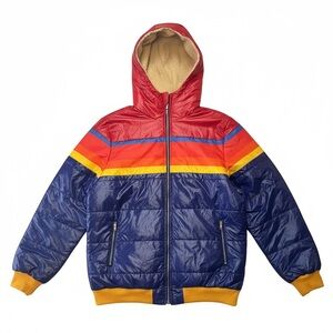 Vintage 70s rainbow stripe puffer jacket lined hood size Medium
